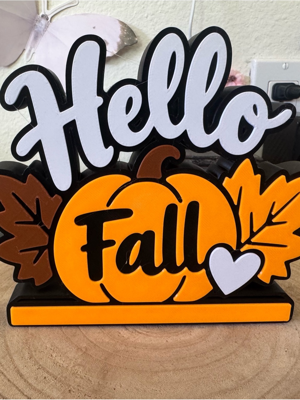 Hello Fall Pumpkin Decorative Sign - Orange, White, Brown